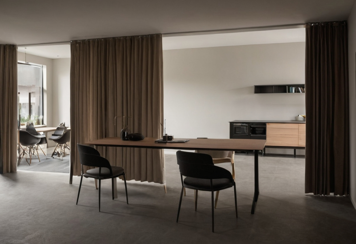 Luxury interior image showing Place a folding room divider by testing circulation, chair movement, and daily setup